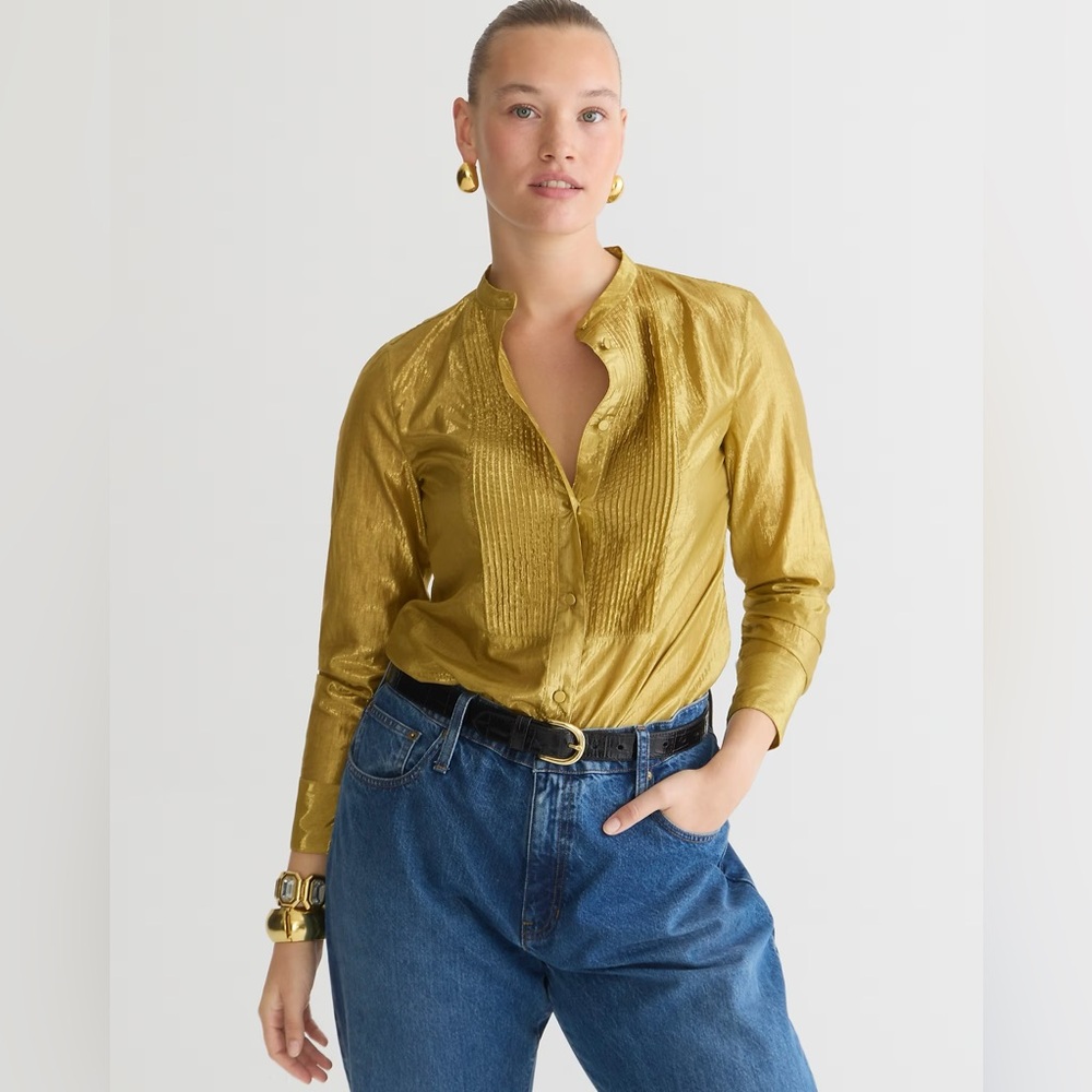 J.Crew Slim-fit tuxedo shirt in gold lamé BN103